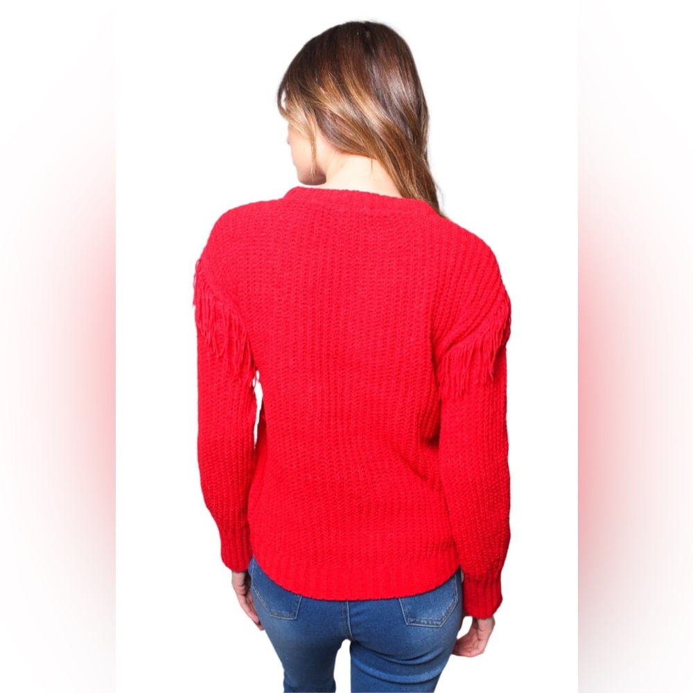 B Flawless Red Large NEW FRINGE SWEATER - Picture 2 of 4